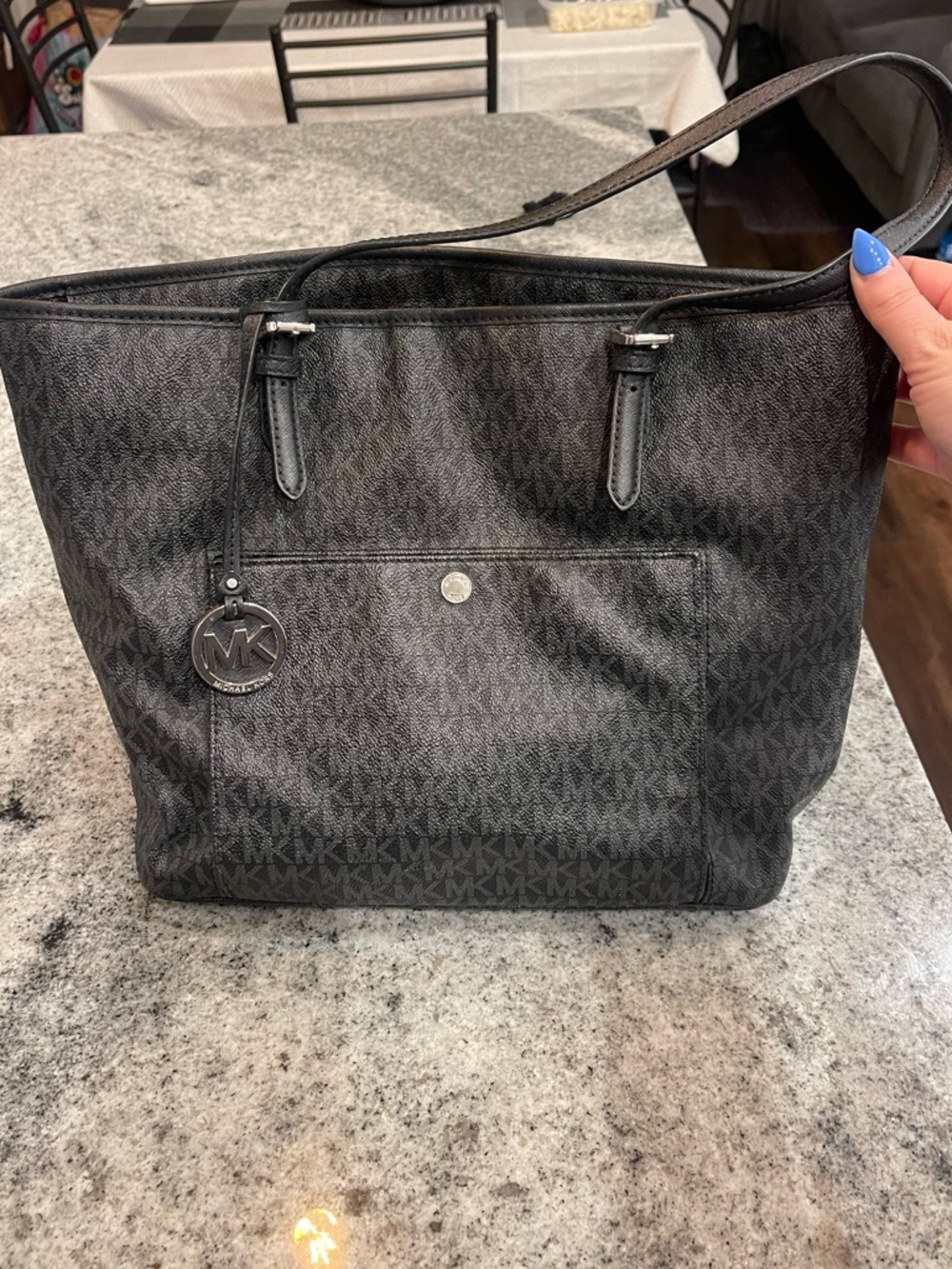 Michael Kors Black/Gray Signature Tote with MK Charm